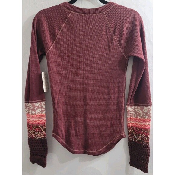 Free People We The Free Rio Vino Mixed Media Thermal Waffle Knit Top NWT Size S - Picture 9 of 9